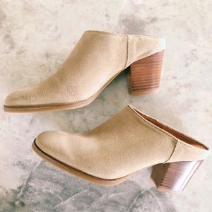Natalia Blanco tan suede leather mule heels